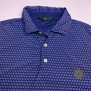 Masters 1934 Polo L Mens Golf Performance Blue Geometric All Over Print VGUC